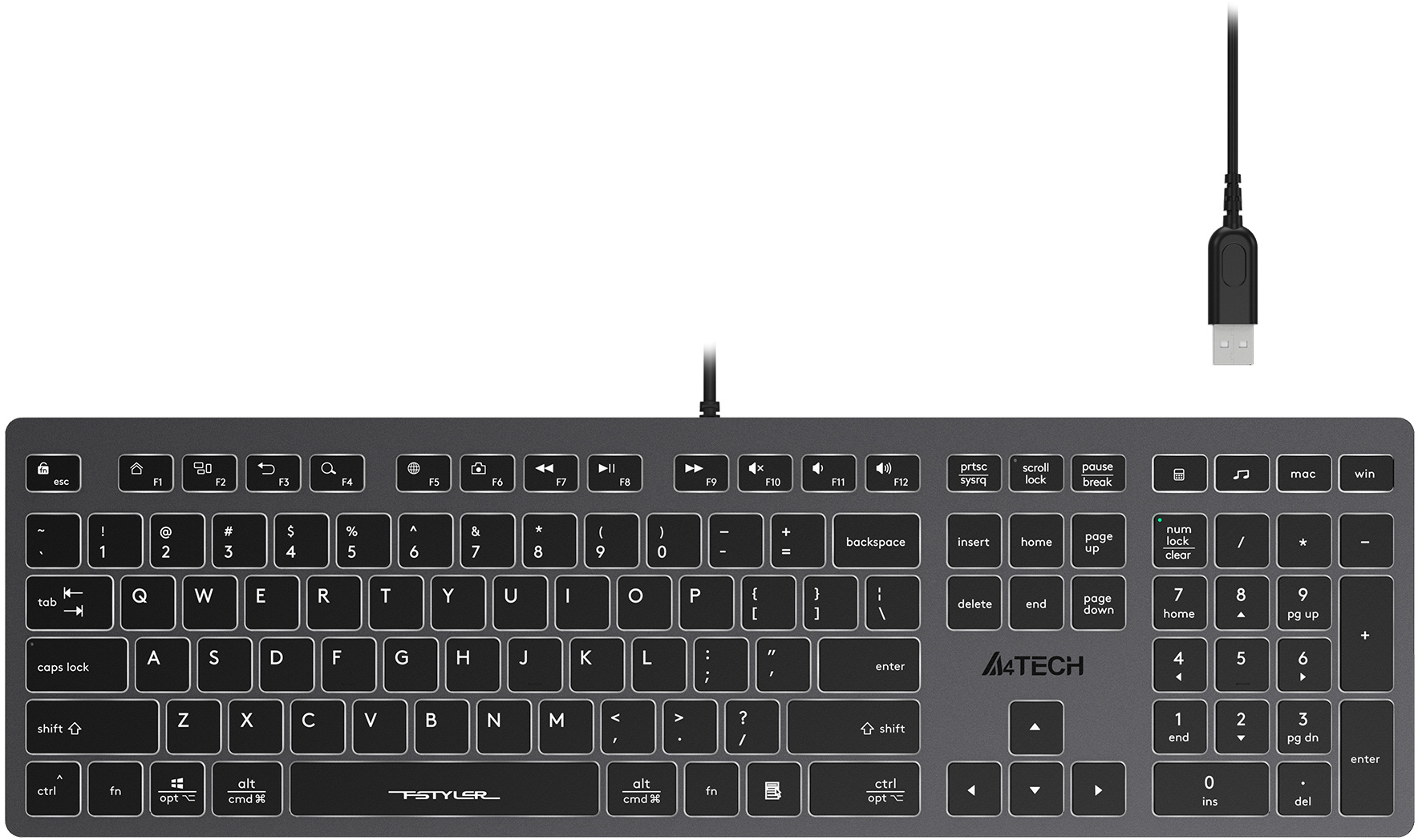 Клавиатура A4Tech Fstyler FX60H серый/белый (FX60H GREY/WHITE)