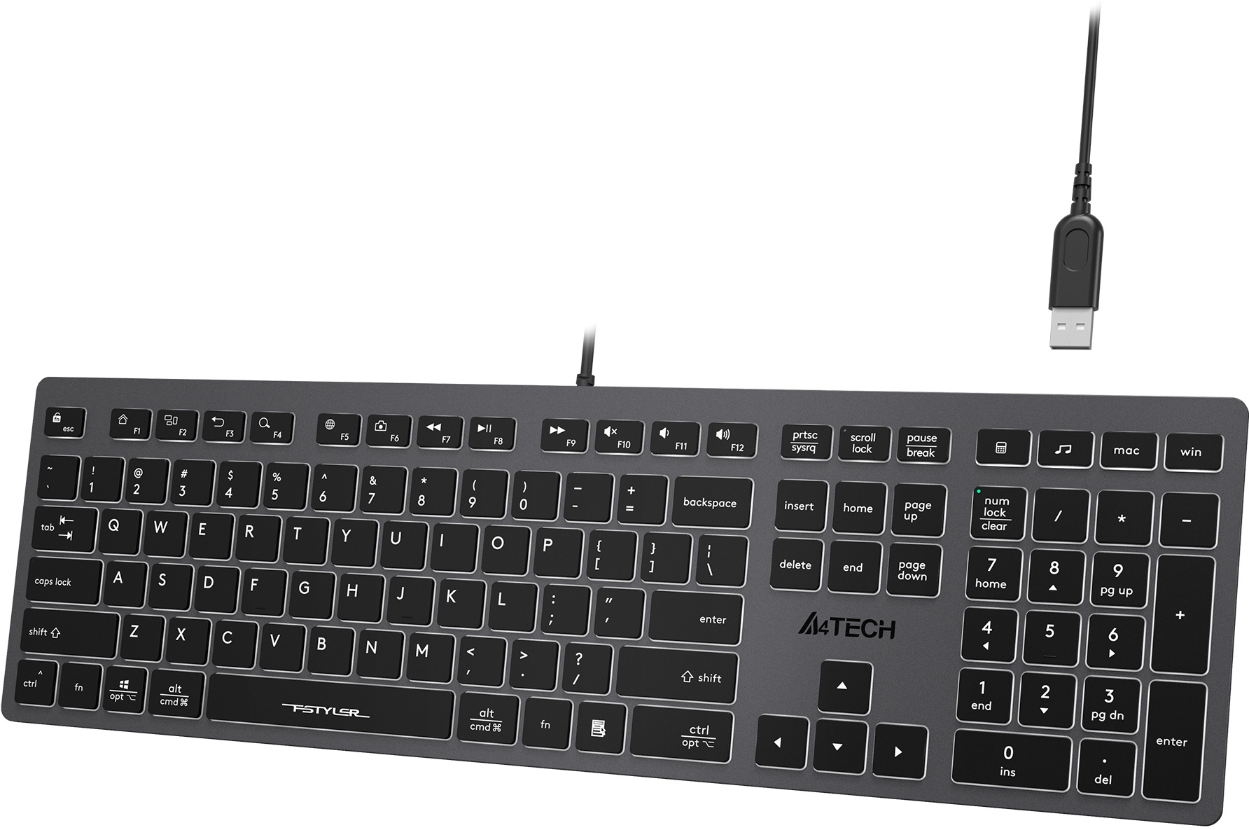 Клавиатура A4Tech Fstyler FX60H серый/белый (FX60H GREY/WHITE)