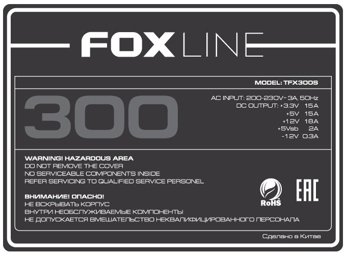 Корпус Foxline FL-1001, mATX, 300W, черный (FL-1001-TFX300S)