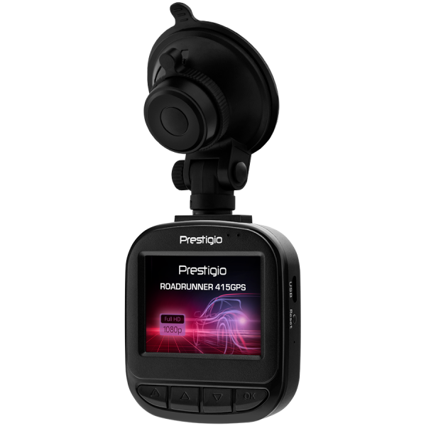 Prestigio RoadRunner 415GPS, 2.0'' LCD (960x240) display, FHD 1920x1080@30fps, HD 1280x720@30fps, GP5168 processor, 2 MP CMOS GC2023 image sensor, 2 MP camera, 140° View Angle, GPS, POI database, Motion Detection, G-sensor, Cyclic Recording, color/Black, Plastic case