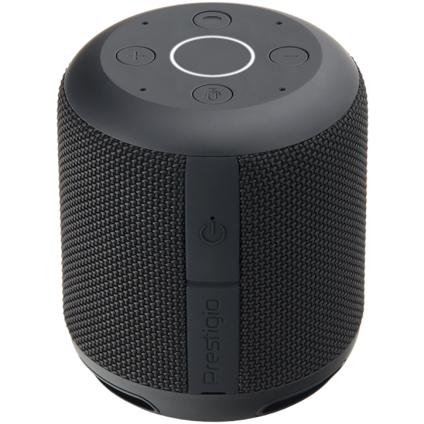 Prestigio Smartmate, smart speaker with Yandex Alisa voice assistant, built-in 7.4V@ 2x2200mAh battery, 2x3W sound power, 4 sensitive microphones, Wi-Fi/Bluetooth modes, AUX port, 3 month of Yandex.Plus included, compact design, black color.