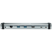 CANYON DS-6 Multiport Docking Station with 7 ports: 2*Type C+1*HDMI+2*USB3.0+1*RJ45+1*audio 3.5mm, Input 100-240V, Output USB-C PD 5-20V/3A&USB-A 5V/1A, with type c to type c cabel 0.3m, Space gray, 226*33.7*24mm, 0.174kg