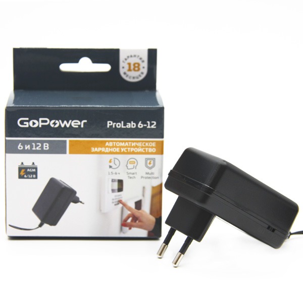 З/У для свинцово-кислотных аккумуляторов GoPower ProLab 6 и 12V 1.0A (00-00015352)