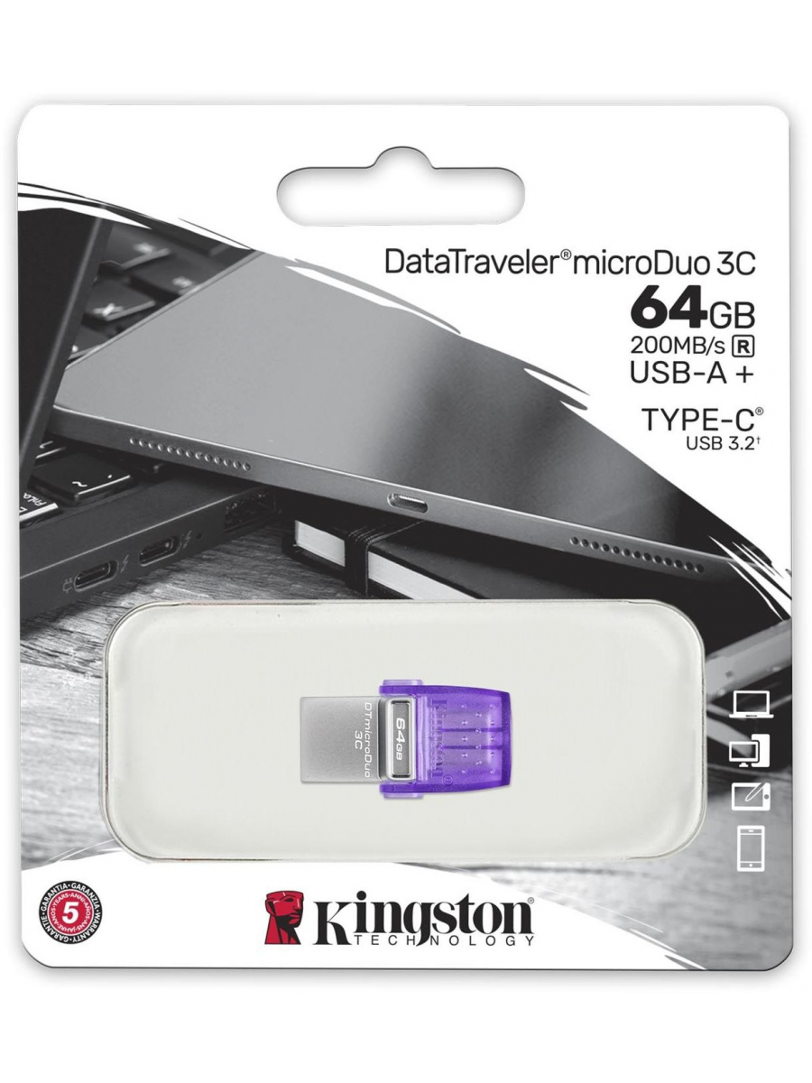 Флешка Kingston 64Gb DataTraveler DTDUO3CG3/64GB USB3.0 фиолетовый