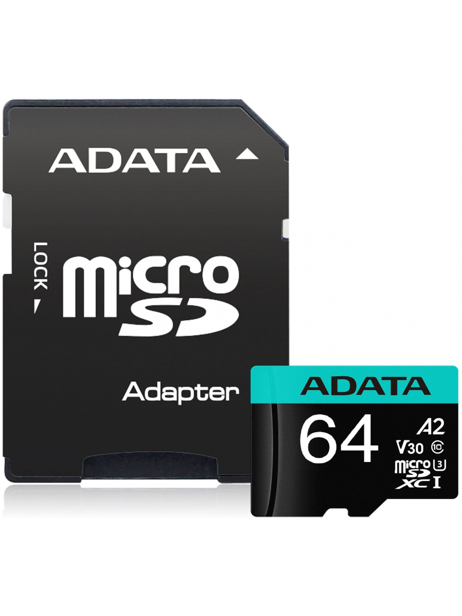 Флеш карта A-Data microSDHC 64Gb Class10 AUSDX64GUI3V30SA2-RA1 Premier Pro + adapter