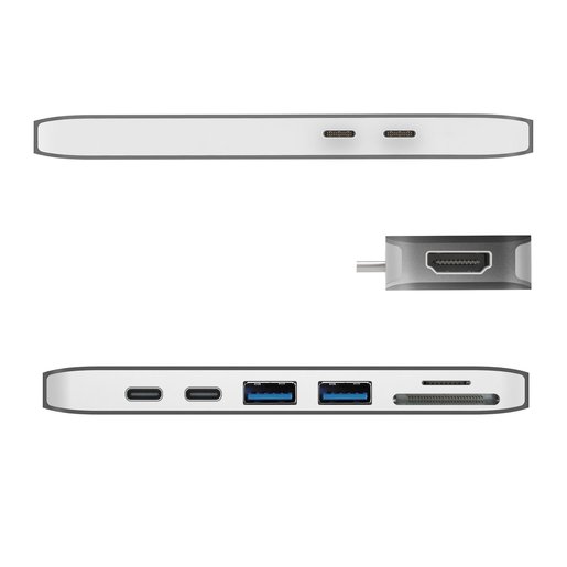 Мини док-станция j5create USB-C ULTRADRIVE MINIDOCK. Интерфейс: Thunderbolt 3 USB-C x 2. Порты: Thunderbolt 3 USB-C, USB-C, HDMI, SD, microSD, USB-A x 2.