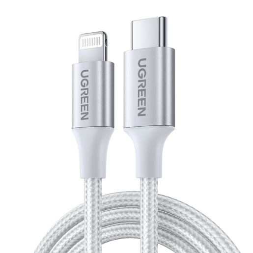 Кабель UGREEN US304 (70524) USB-C to Lightning M/M Cable Aluminum Shell Braided. Длина: 1,5м. Цвет: серебристый