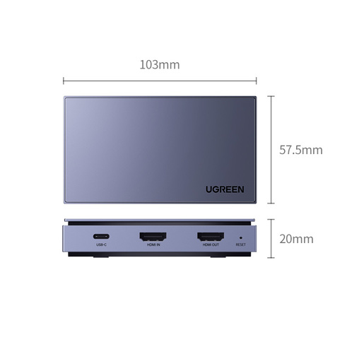 Карта видео и аудиозахвата UGREEN CM410 (10937) Audio Video Capture Card Mic+Headphone 4K/60Hz HDMI. Цвет: серый