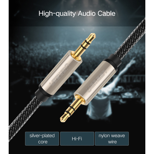 Кабель UGREEN AV125 (10602) 3.5mm Audio Cable Net Braid. Длина: 1м. Цвет: серый