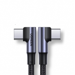 Кабель UGREEN US335 (10357) USB-C Male to USB-C Male 2.0 5V/5A Double Angled Round Cable Nickel Plating Alu Case. Длина: 3м Цвет: черный