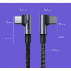 Кабель UGREEN US335 (10357) USB-C Male to USB-C Male 2.0 5V/5A Double Angled Round Cable Nickel Plating Alu Case. Длина: 3м Цвет: черный