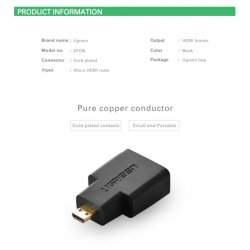 Адаптер UGREEN (20106) Micro HDMI Male to HDMI Female Adapter. Цвет: черный