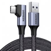 Кабель UGREEN US385 (20299) USB-A Male to USB-C Male 3.0 3A 90-Degree Angled Cable. Длина 1 м. Цвет: черный