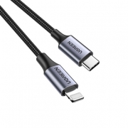 Кабель UGREEN US304 (60760) USB-C to Lightning M/M Cable Aluminum Shell Braided. Длина 1,5 м. Цвет: серый