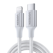 Кабель UGREEN US304 (70524) USB-C to Lightning M/M Cable Aluminum Shell Braided. Длина: 1,5м. Цвет: серебристый