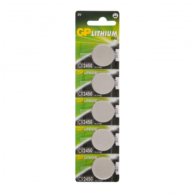 Литиевые дисковые батарейки GP Lithium CR2450 - 5 шт., каждая в своем отрывном блистере 489119906394