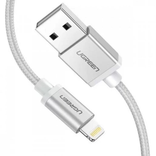 Кабель UGREEN US199 (60162) Lightning to USB Cable Alu Case With Braided. Длина: 1,5 м. Цвет: серебристый