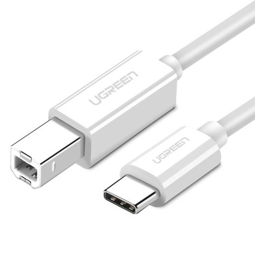 Кабель UGREEN US241 (40417) USB-C to USB-B 2.0 Printer Cable для подключения принтера. Длина: 1,5м. Цвет: белый