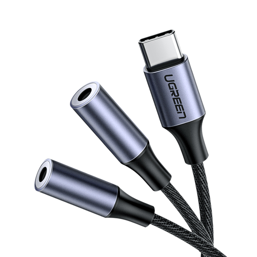 Разветвитель UGREEN AV144 (30732) USB Type C Male to 3.5mm 2 Female Audio Cable. Длина 20см. Цвет: серебристый