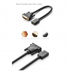 Адаптер DVI на HDMI UGREEN (20118) DVI Male to HDMI Female Adapter Cable. Длина 22 см. Цвет: черный