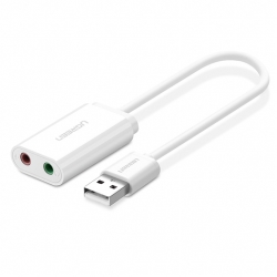 Адаптер UGREEN US205 (30143) USB 2.0 External Sound Adapter. Длина: 15см. Цвет: белый