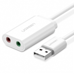 Адаптер UGREEN US205 (30143) USB 2.0 External Sound Adapter. Длина: 15см. Цвет: белый