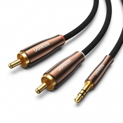 Кабель UGREEN AV170 (80847) 3.5mm Male to 2*RCA Copper Case Braided Aux Cable. Длина: 2м. Цвет: черный/темно-медный