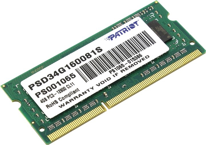 Оперативная память SO-DIMM Patriot DDR3 4GB 1600MHz (PSD34G160081S)