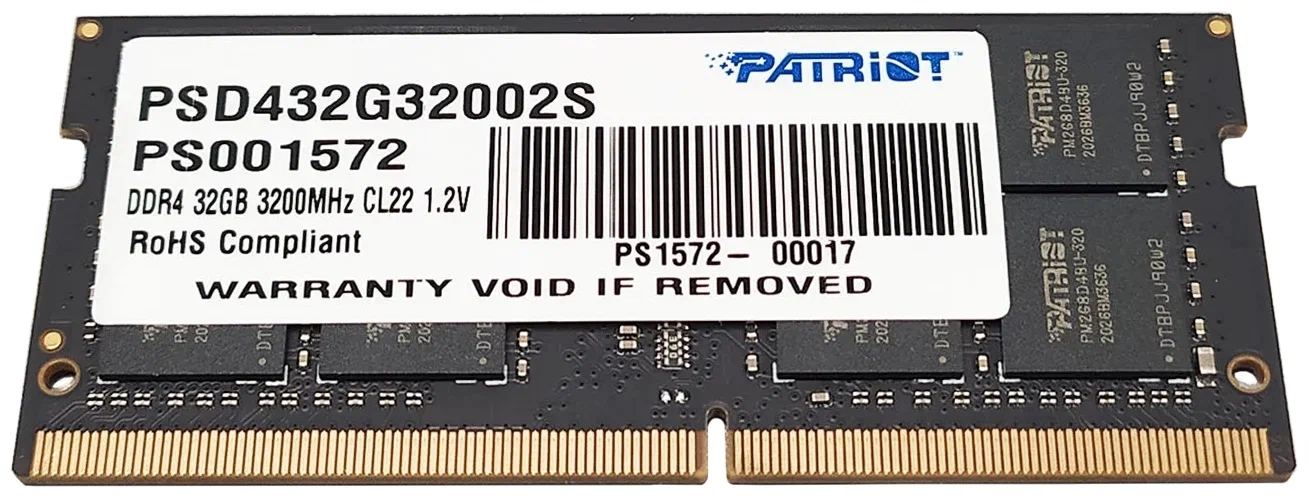 Модуль памяти Patriot SODIMM 32GB PC25600 DDR4 (PSD432G32002S)