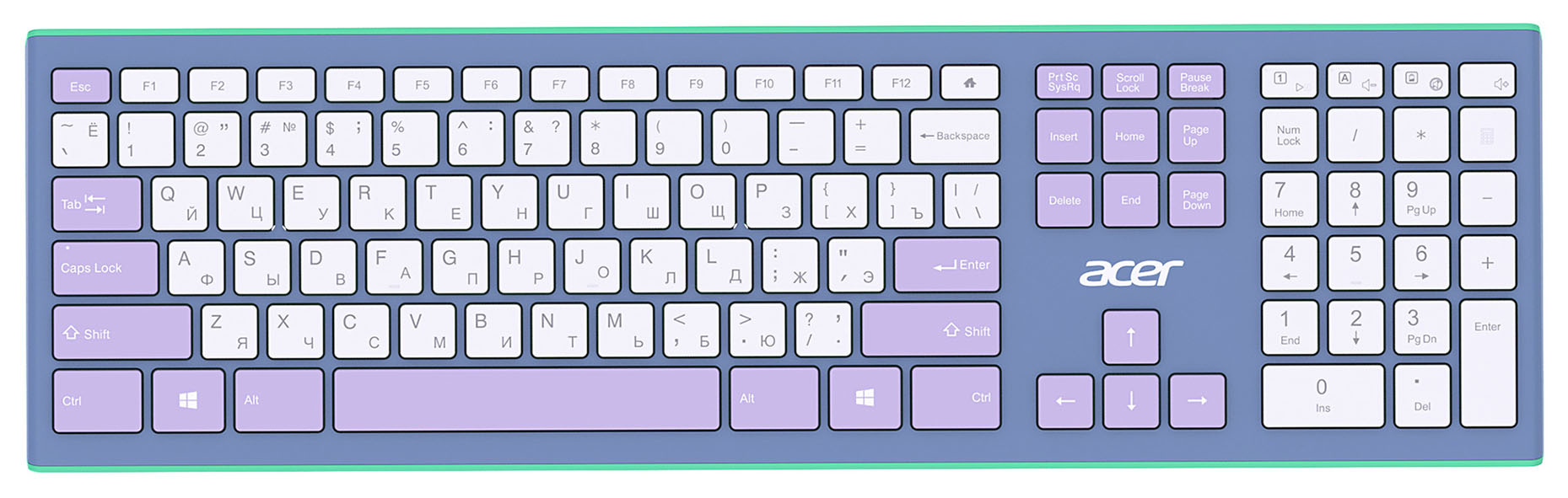 Клавиатура + мышь Acer OCC200 клав:зелёный/фиолетовый мышь:зелёный/фиолетовый USB беспроводная slim Multimedia