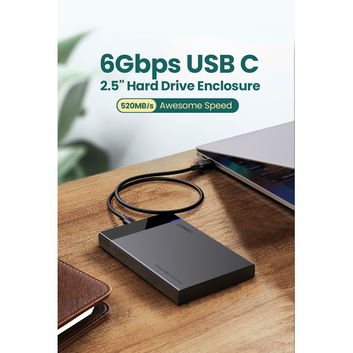 Внешний корпус для жесткого диска UGREEN US221 (50743) USB-C 3.1 To 2.5'' SATA Hard Drive Enclosure. Цвет: черный