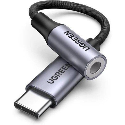 Переходник UGREEN AV161 (80154) USB-C to 3.5mm M/F Cable Aluminum Shell With Braided. Длина: 10 см. Цвет: серый космос