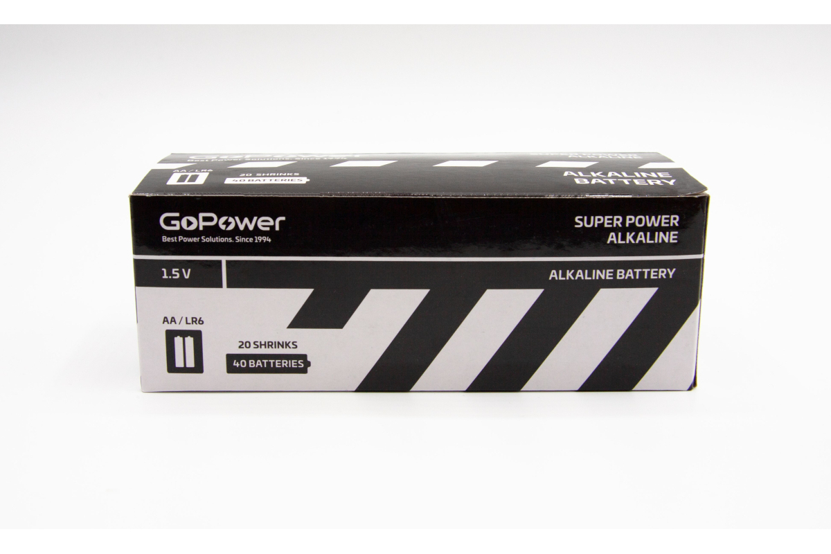 Батарейка GoPower LR6 AA Shrink 2 Alkaline 1.5V (2/40/800) коробка (40 шт.) . (00-0005599