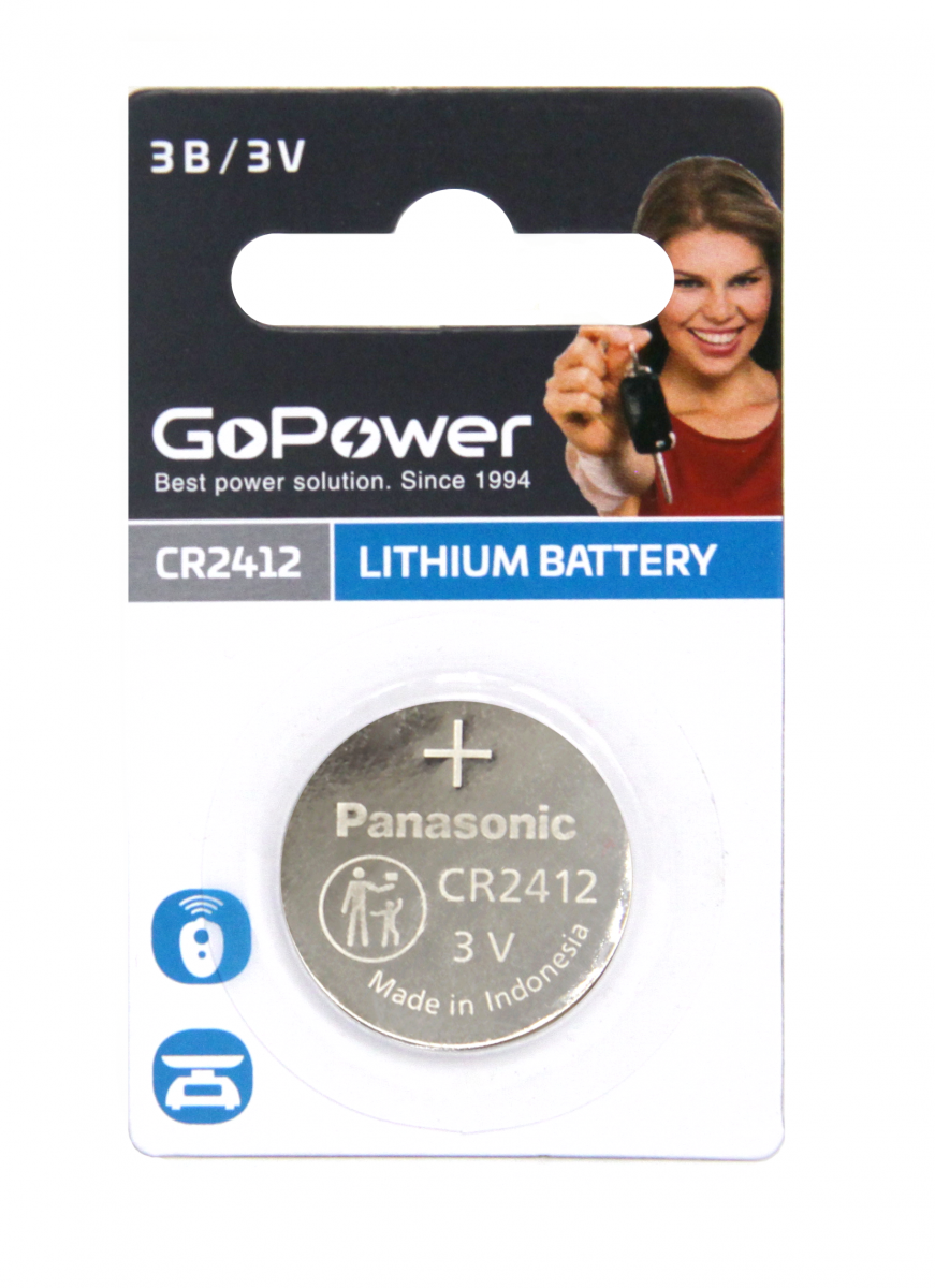 Батарейка GoPower CR2412 BL1 Lithium 3V (1/5/500) (1 шт.) (00-00021266