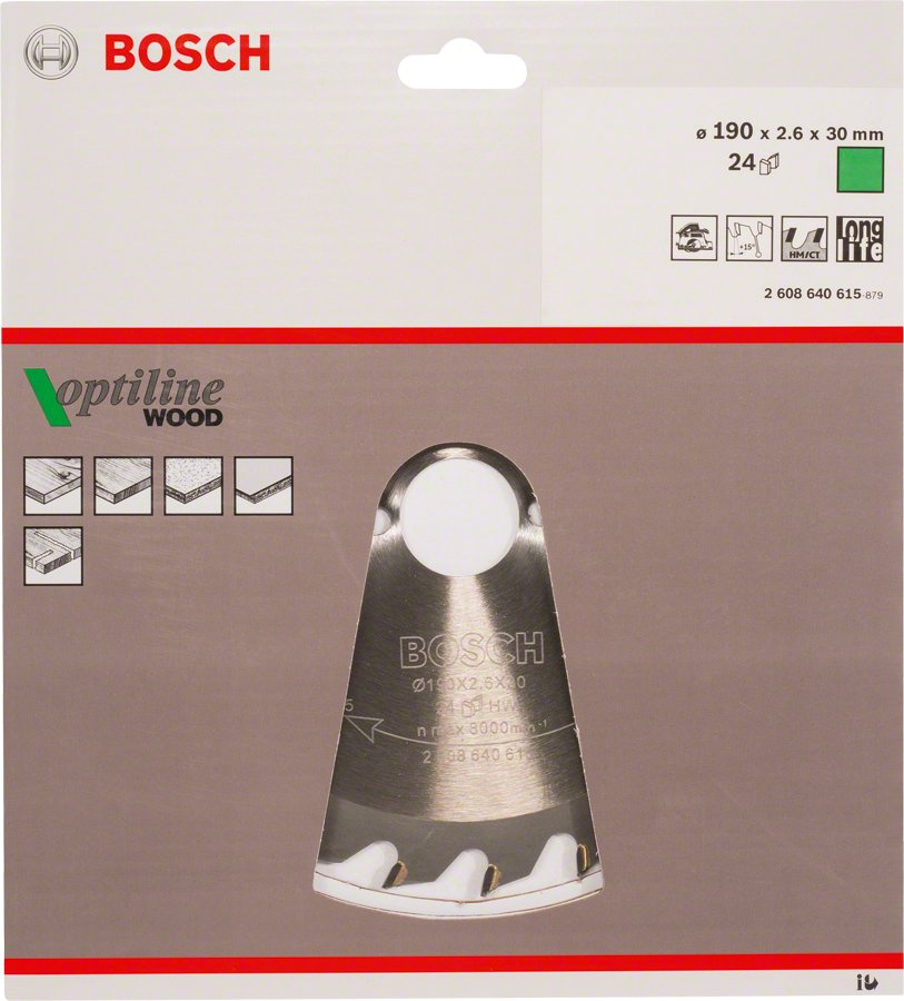 Диск пильный Bosch ECO WOOD (2608640615) d=190мм d(посад.)=30мм 