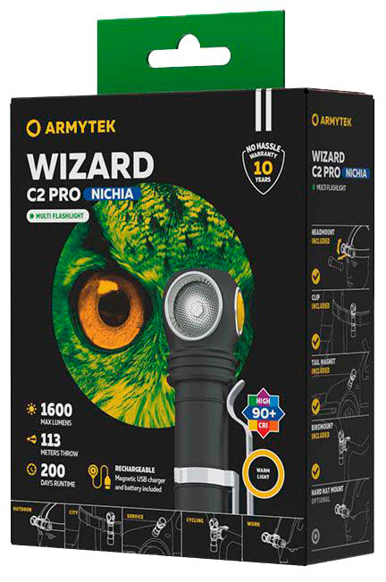 Фонарь Armytek Wizard C2 Pro Nichia Magnet USB черный/желтый лам.:светодиод. (F06801W)