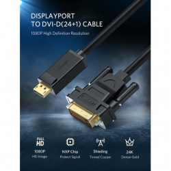 Кабель UGREEN DP103 (10221) DP Male to DVI Male Cable. Длина: 2м. Цвет: черный