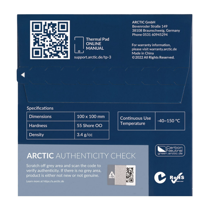 Термопрокладка Arctic Thermal pad  100x100mm, 0,5mm TP-3 (ACTPD00052A)