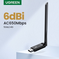 Адаптер двухдиапазонный UGREEN CM496 (90339) AC650 High-Gain Dual Band Wireless USB Adapter. Цвет: черный