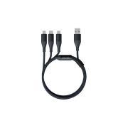 USB кабель 3 в 1 SOLOVE DW2, синий (Lightning, Micro USB, USB-C, 120см, 5V, 2.4А, в нейлоновой оплетке)