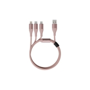 USB кабель 3 в 1 SOLOVE DW2, розовый (Lightning, Micro USB, USB-C, 120см, 5V, 2.4А, в нейлоновой оплетке)