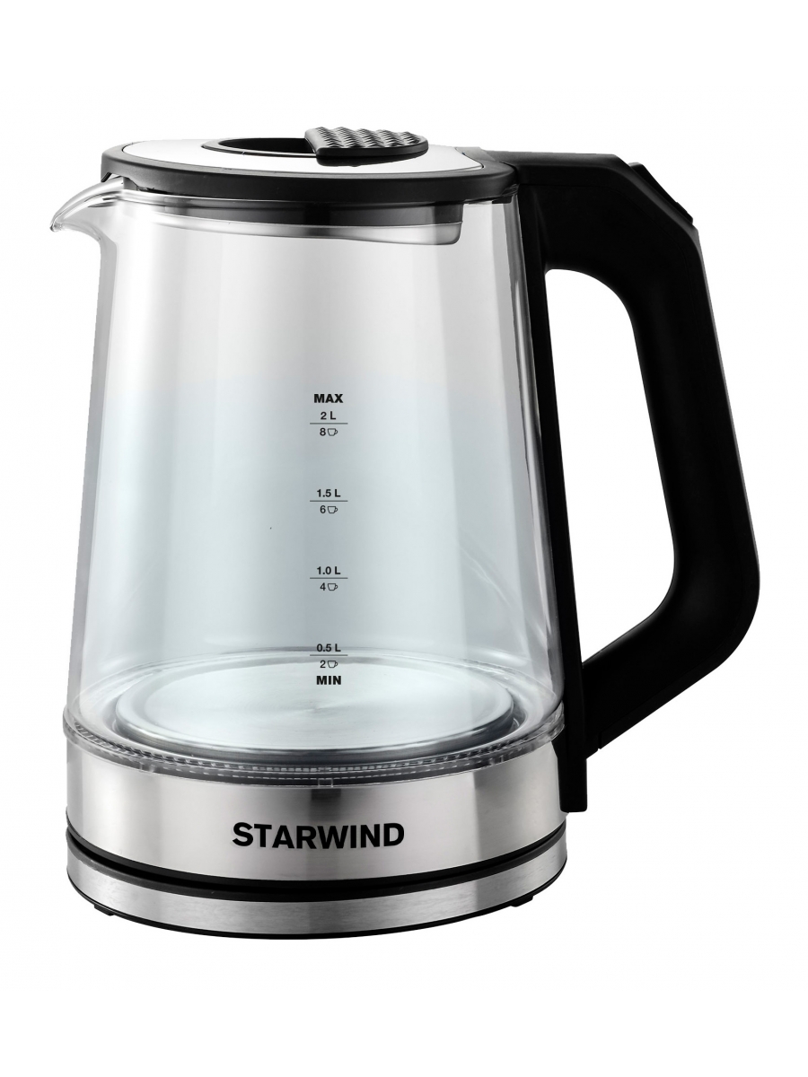 Чайник электрический Starwind SKG5778 2л. 2000Вт, черный/прозрачный 