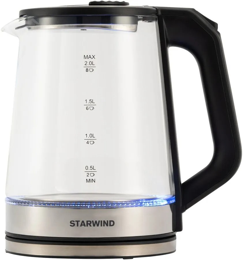 Чайник электрический Starwind SKG5778 2л. 2000Вт, черный/прозрачный 