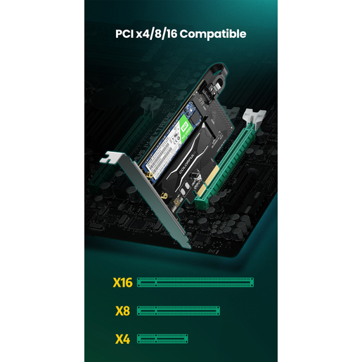 Плата расширения UGREEN CM302 (70504) M.2 M-Key+M.2 B-Key to PCI-E 3.0 × 4 Expansion Card. Цвет: черный