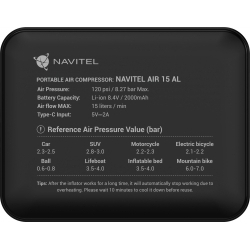 Автомобильный компрессор Navitel AIR 15 AL 15л/мин шланг 0.260м