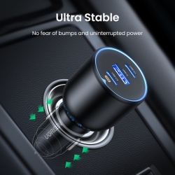 Автомобильное зарядное устройство UGREEN CD293 (90413) 2*USB-C PD+USB-A 130W Fast Car Charger. Цвет: черный