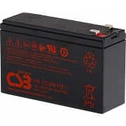 Battery CSB series GP, HR1224W F2 F1, voltage 12V, capacity 24 W/C at 15 min. discharge to U fin. - 1.67 V/Cel at 25°C, (discharge 20 hours), max. discharge current (5 sec.) 130A, short circuit current 260A, max. charge current 2.4A, lead-acid type AGM, terminals F1/F2, LxWxH 150.9x51x98.6mm., weight 1.95kg., service life 5 years.