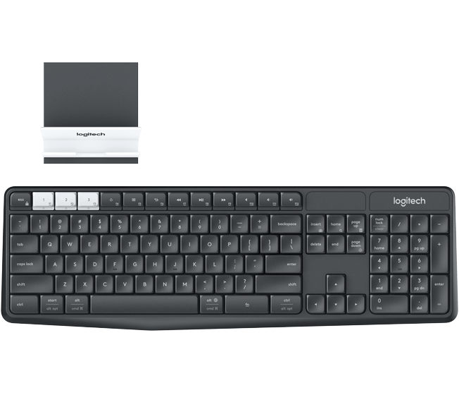 Клавиатура беспроводная Logitech K375s US INT'L (GRAPHITE/OFFWHITE, Multi-Device, подставка в комплекте, Bluetooth Smart/Logitech Unifying, 2 батареи типа ААА) (M/N: Y-R0061 / C-U0007)