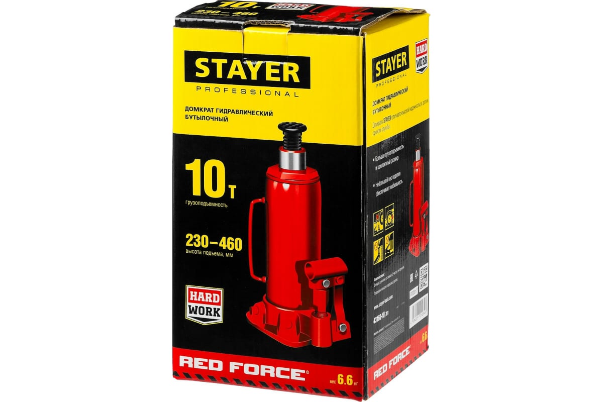 Гидравлический бутылочный домкрат кейс STAYER RED FORCE 10 т, 230-460 мм 43160-10 43160-10_z01