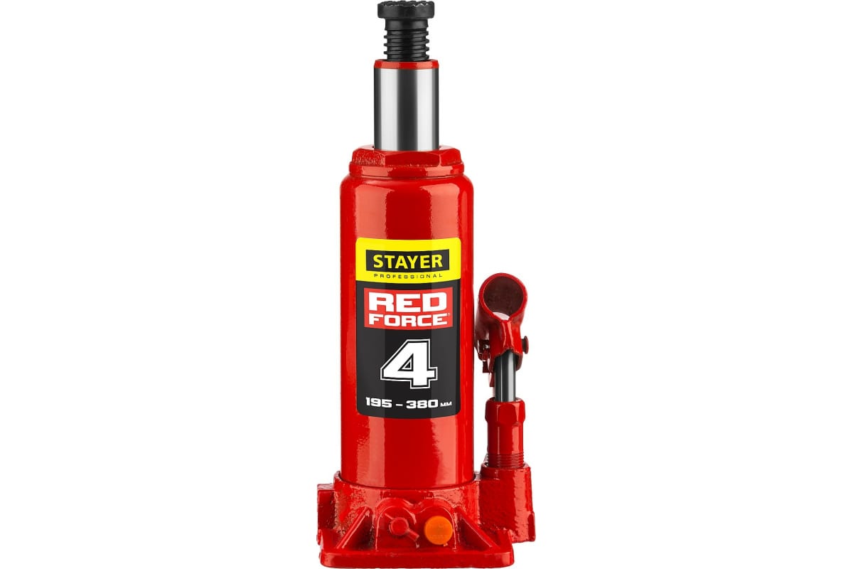 Гидравлический бутылочный домкрат STAYER RED FORCE, 4т, 195-380 мм, 43160-4 43160-4_z01